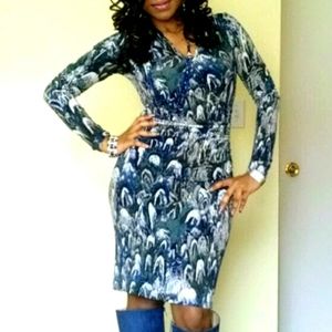 Jennifer Lopez Peacock long sleeve dress sz S